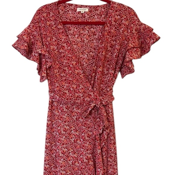 Max Studio Red Floral High Low Wrap Dress Small - Picture 5 of 16